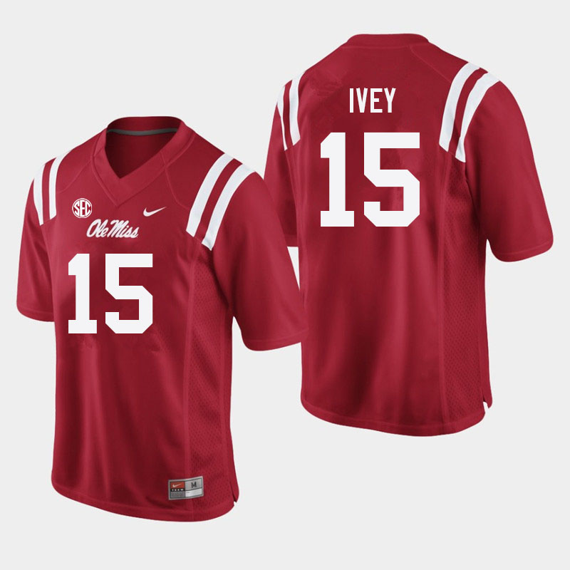 Jared Ivey Ole Miss Rebels NCAA Men's Red #15 Stitched Limited College Football Jersey FLD2058AB